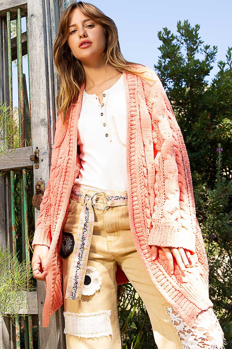 POL Open Front Side Slits Pockets Cardigan Sweater Top