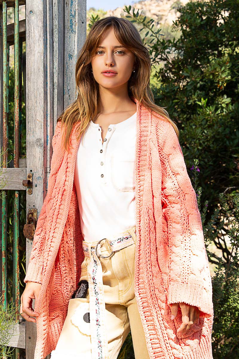 POL Open Front Side Slits Pockets Cardigan Sweater Top