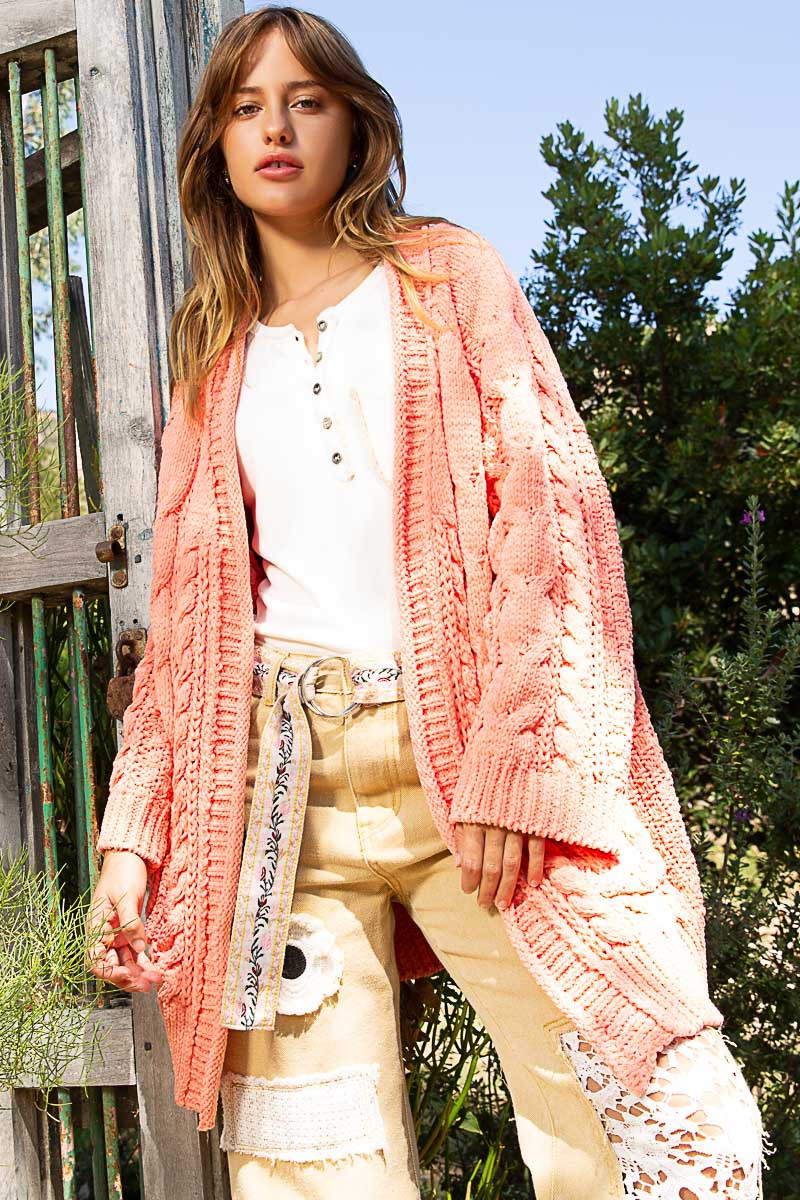 POL Open Front Side Slits Pockets Cardigan Sweater Top