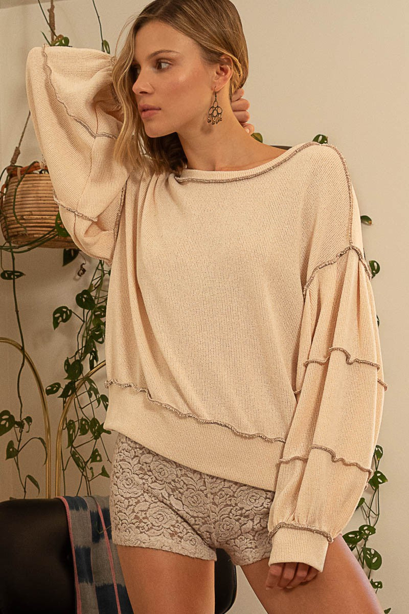 POL Cut Sew Sweater Knit Exposed Seam Sweatshirt Top