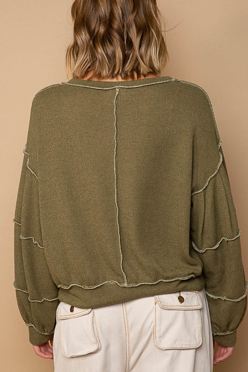 POL Cut Sew Sweater Knit Exposed Seam Sweatshirt Top