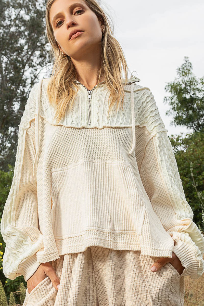 POL Hooded Turtleneck Sweater Panels Sweatshirt Top