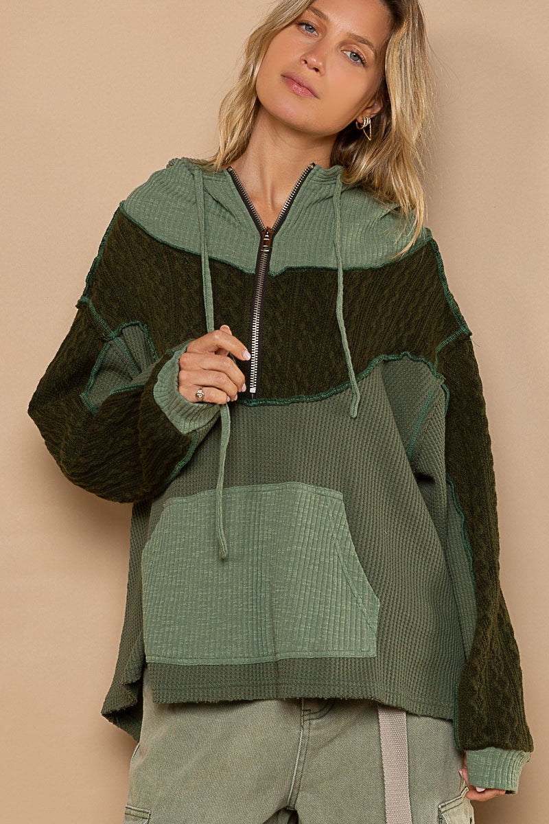 POL Hooded Turtleneck Sweater Panels Sweatshirt Top