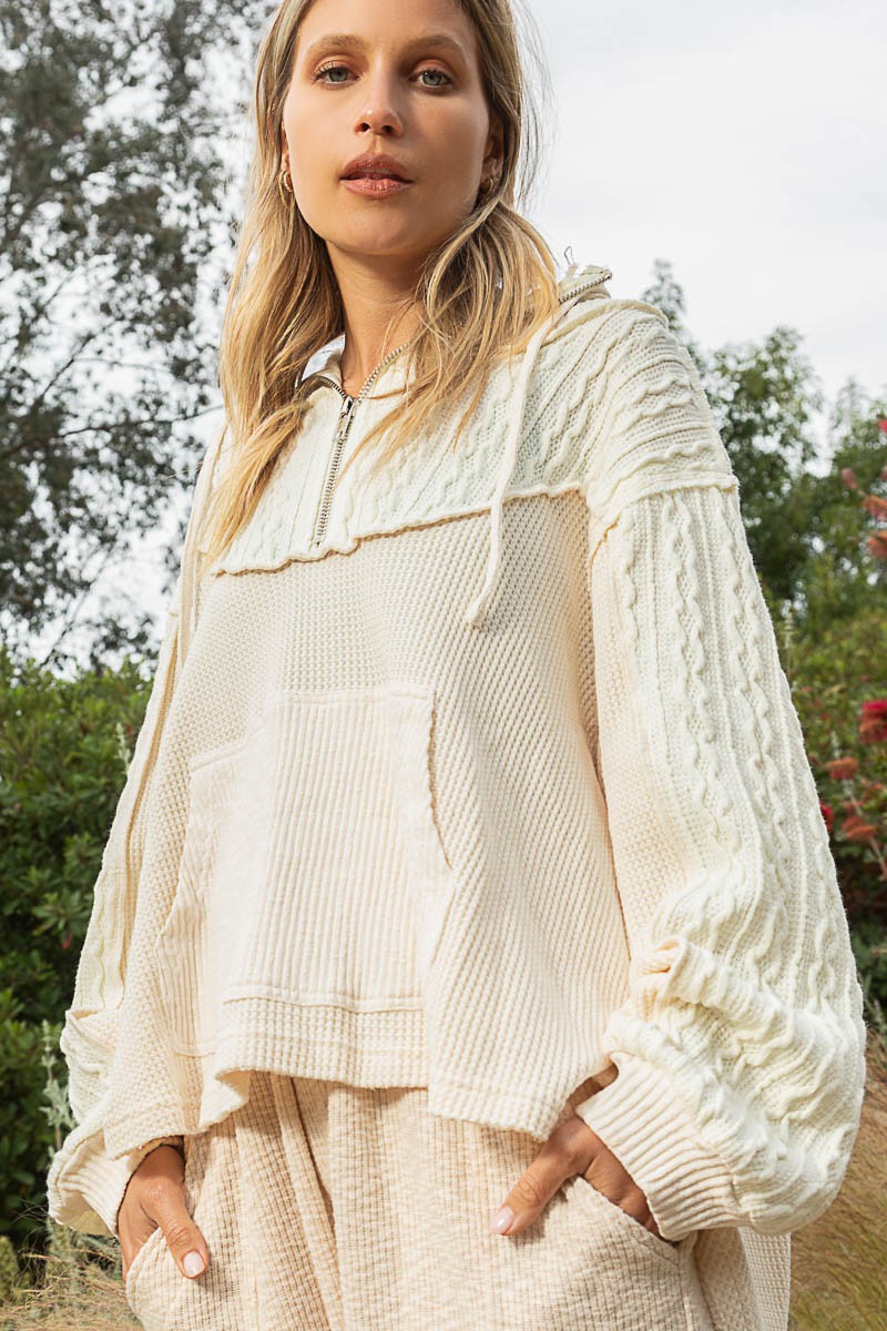 POL Hooded Turtleneck Sweater Panels Sweatshirt Top