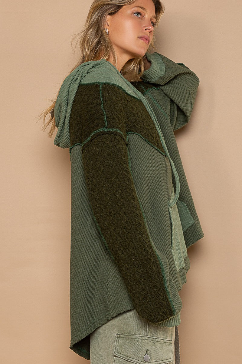 POL Hooded Turtleneck Sweater Panels Sweatshirt Top