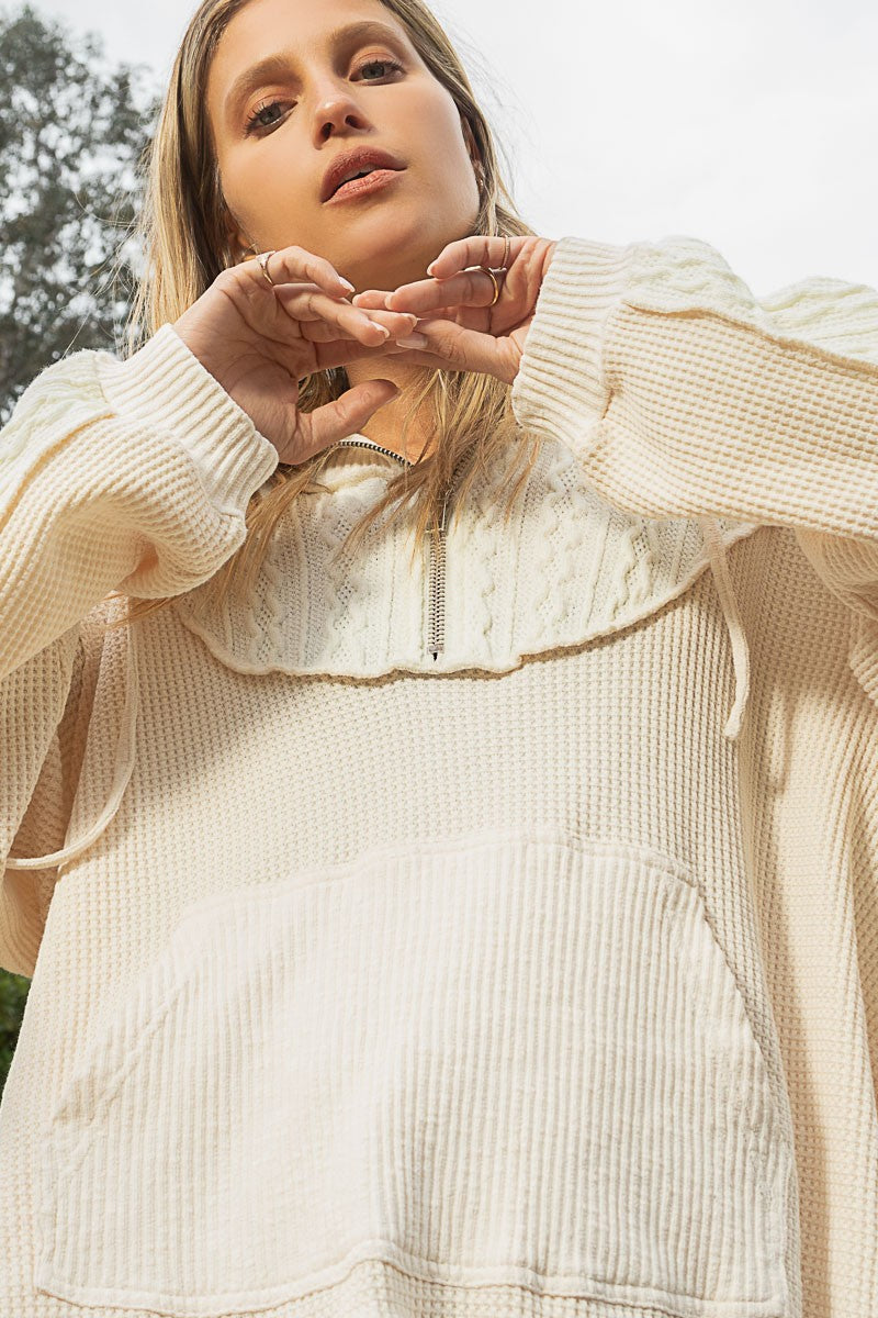 POL Hooded Turtleneck Sweater Panels Sweatshirt Top