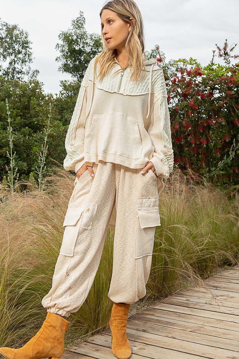 POL Hooded Turtleneck Sweater Panels Sweatshirt Top