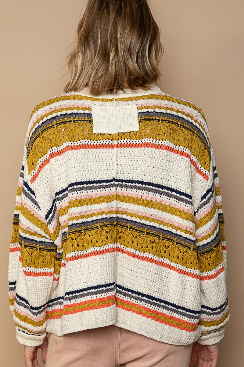 POL Balloon Sleeve Striped Pullover Sweater Top