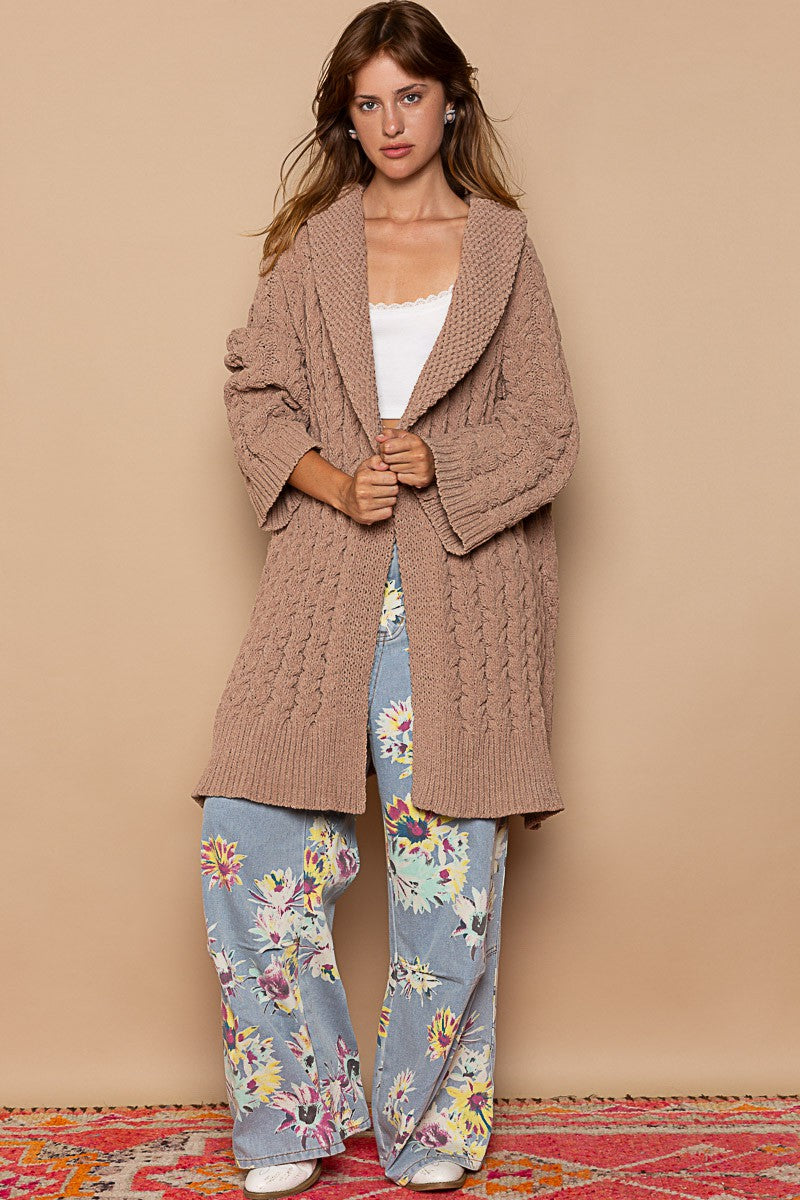 POL Shawl Open Front Cable Knit Cardigan Sweater Top