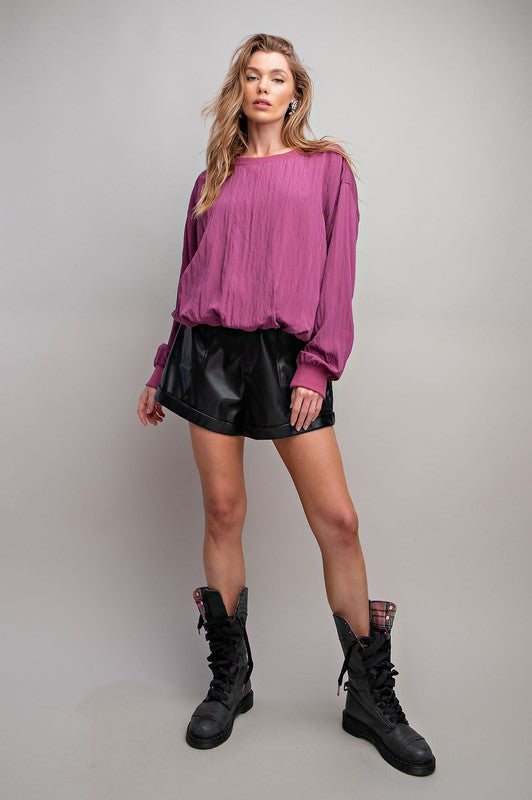 Easel Parachute Balloon Long Sleeve Woven Top - Roulhac Fashion Boutique