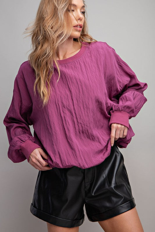 Easel Parachute Balloon Long Sleeve Woven Top - Roulhac Fashion Boutique