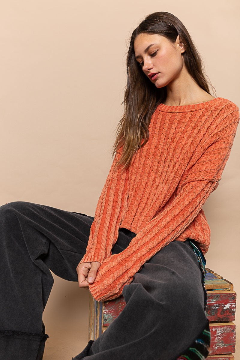 POL Twisted Weave Vintage Wash Pullover Sweaters Top