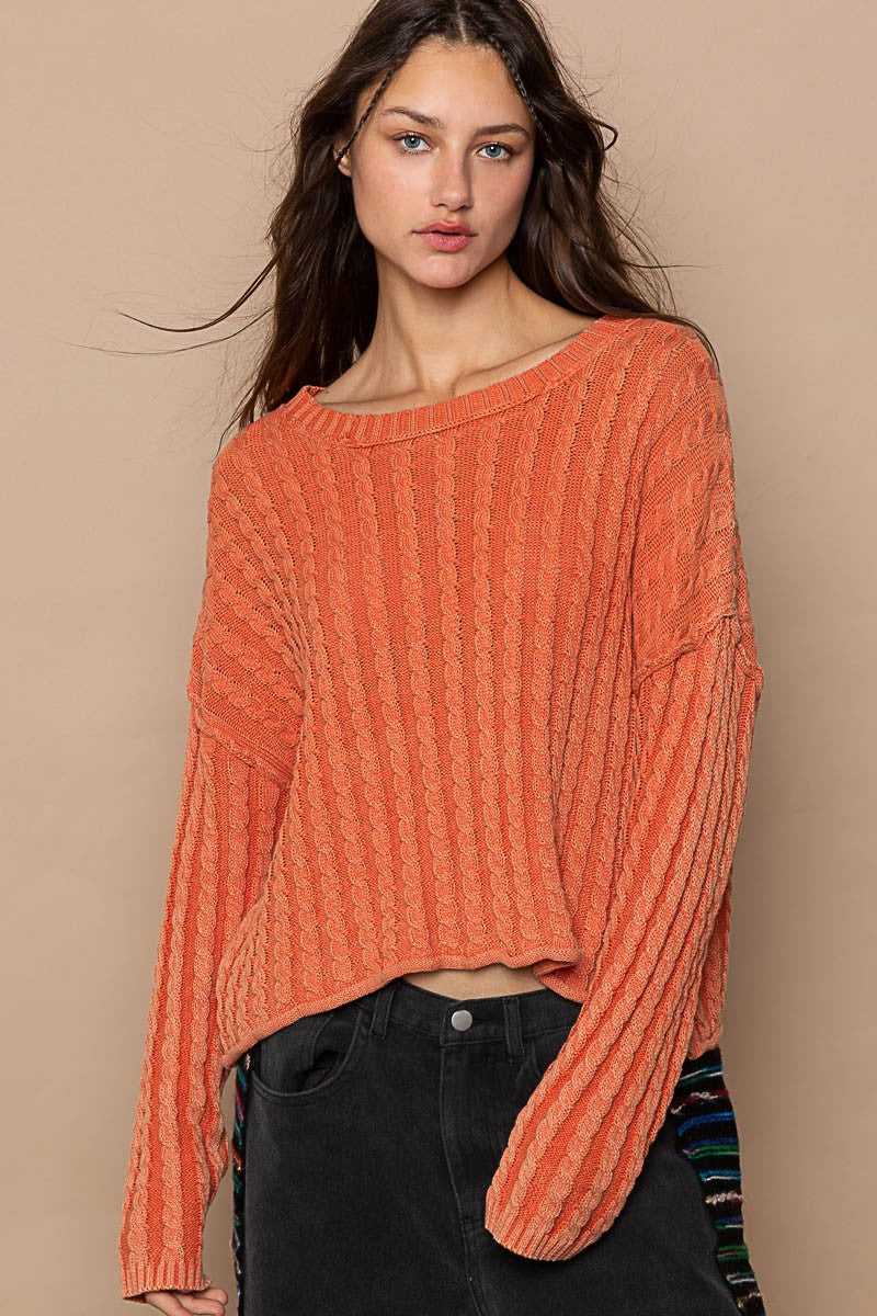 POL Twisted Weave Vintage Wash Pullover Sweaters Top