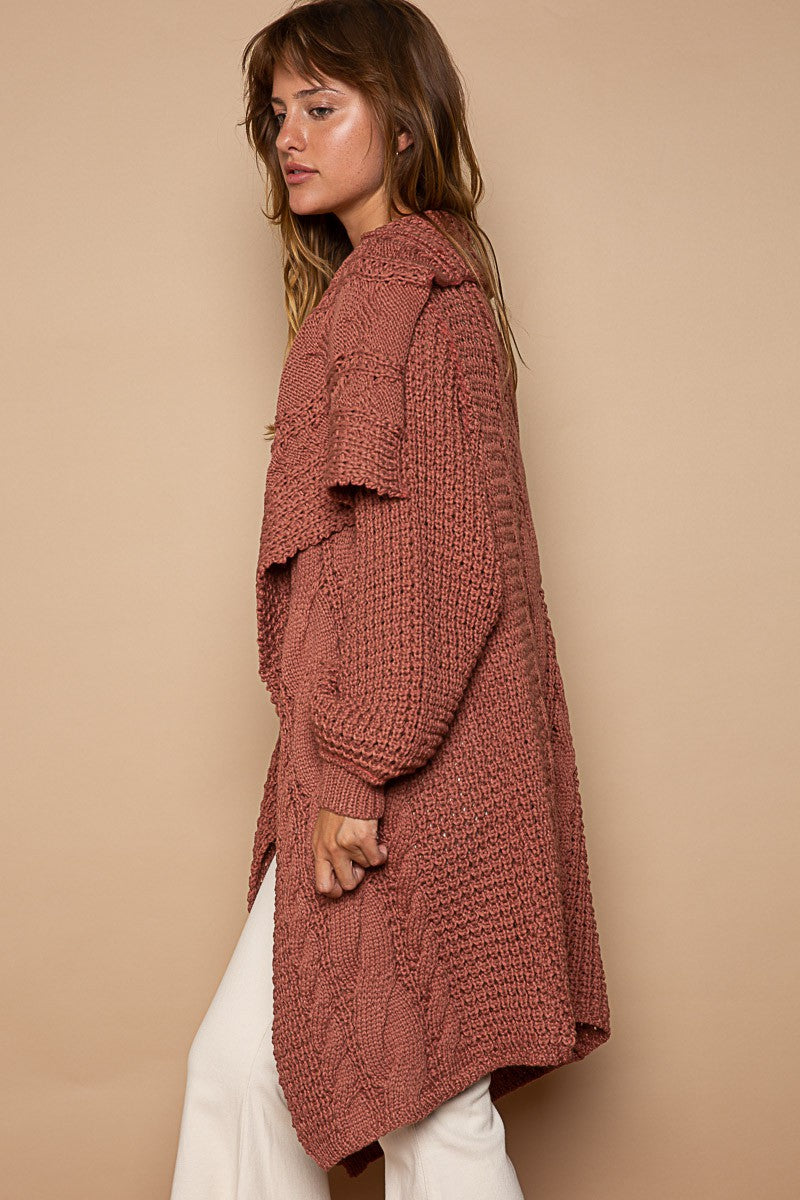 POL Twist Weave Shawl Collar Balloon Sweater Cardigan Top