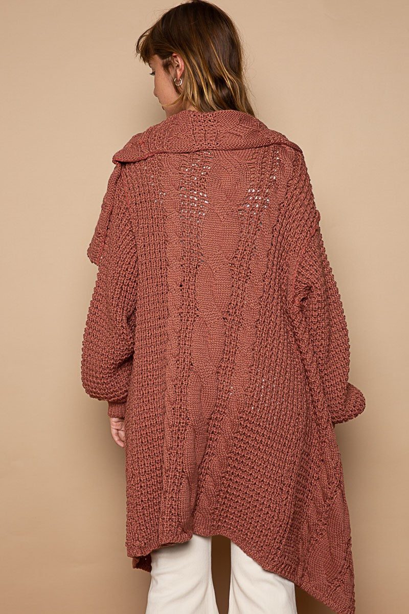 POL Twist Weave Shawl Collar Balloon Sweater Cardigan Top