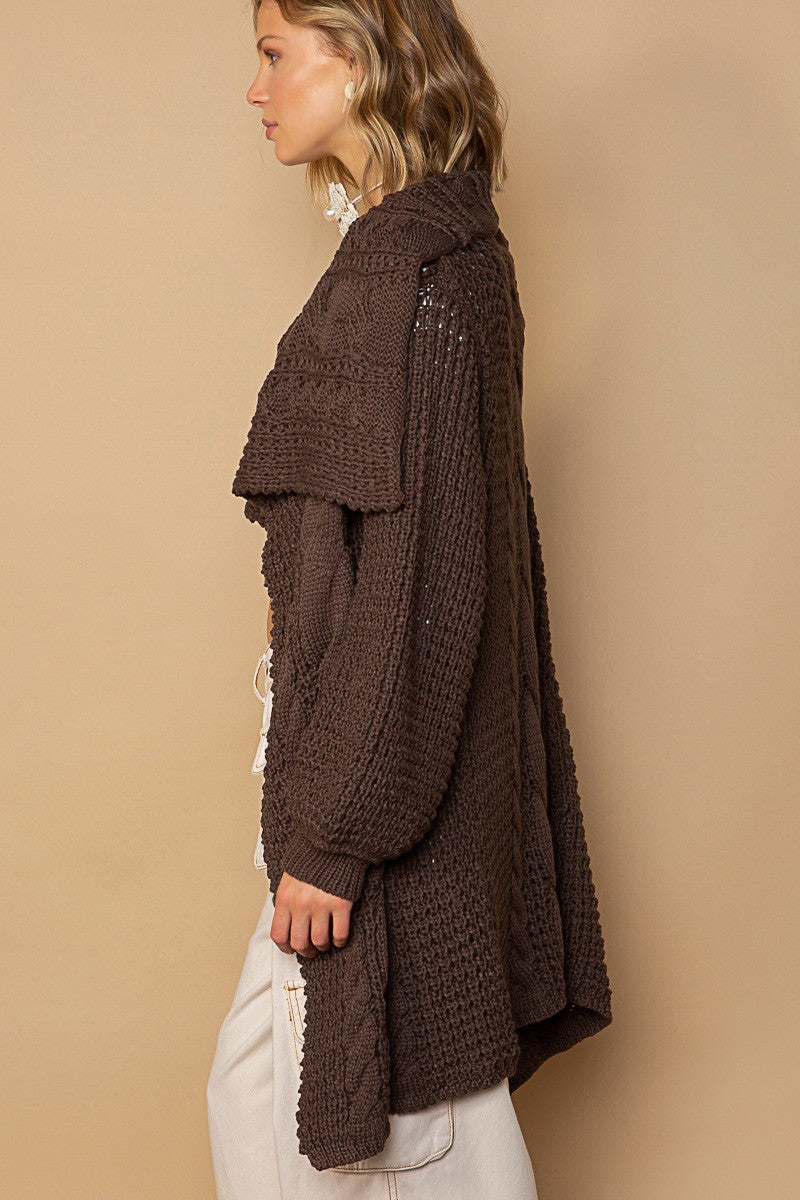 POL Twist Weave Shawl Collar Balloon Sweater Cardigan Top