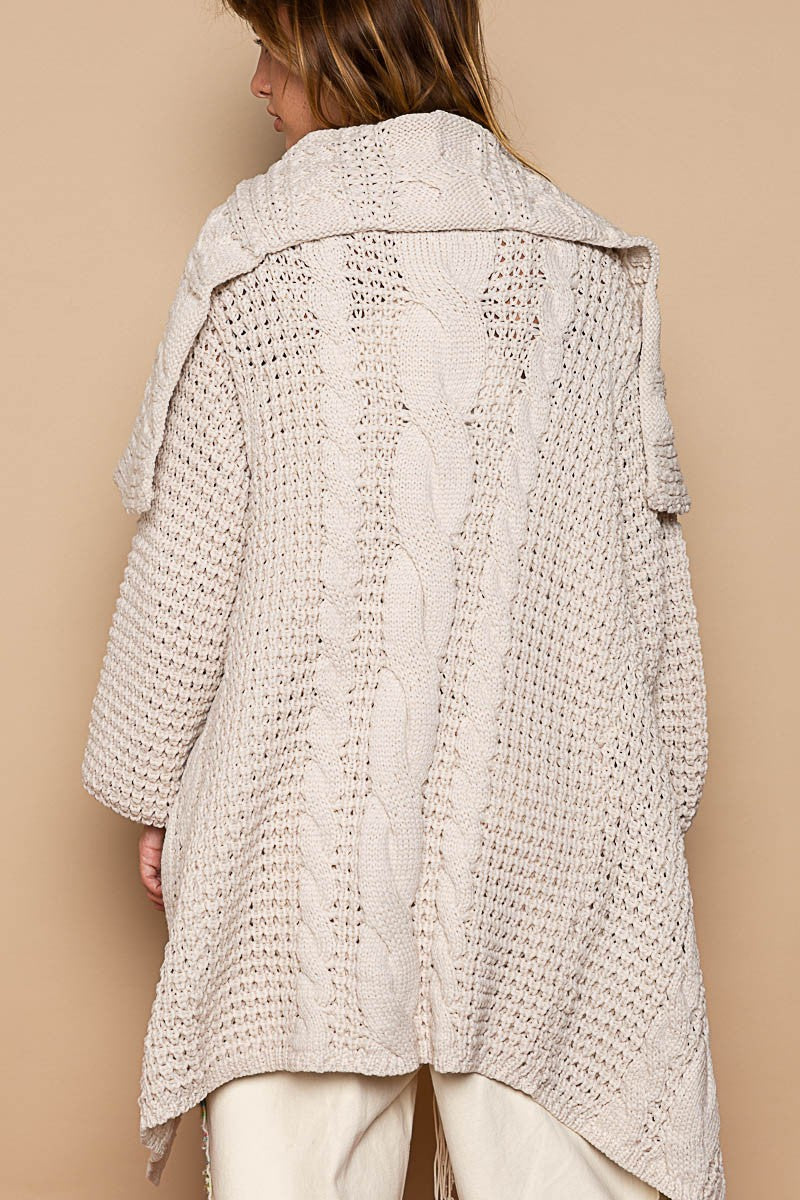 POL Twist Weave Shawl Collar Balloon Sweater Cardigan Top