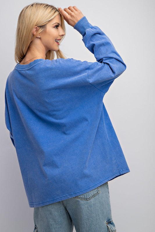 Easel Smiley Face Mineral Washed Top - Roulhac Fashion Boutique