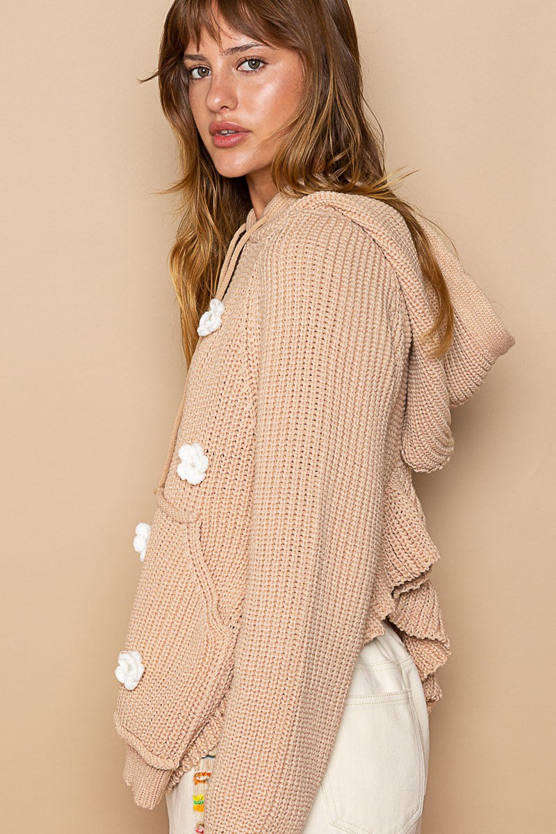 POL Long Sleeve Handmade Flower Patch Hoodie Top