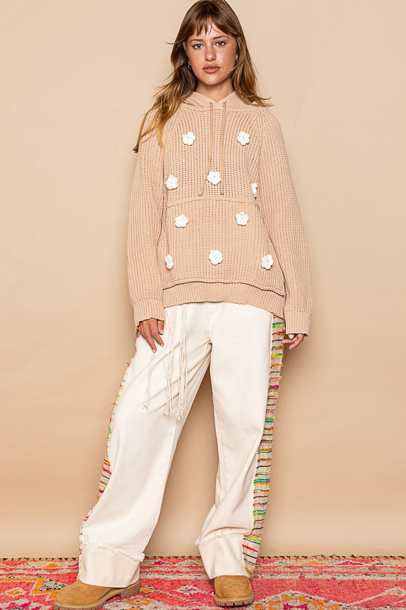 POL Long Sleeve Handmade Flower Patch Hoodie Top