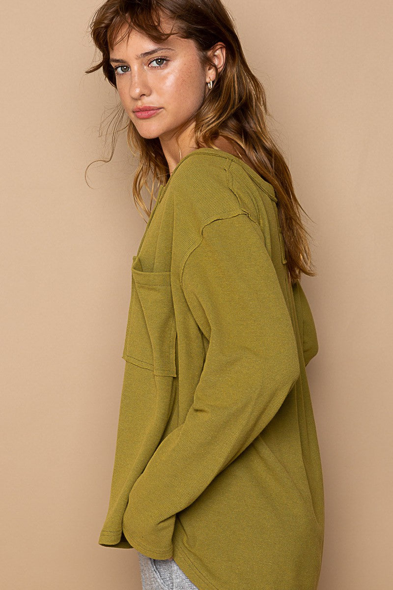 POL Oversized Round Neck Long Sleeve Thermal Solid Top