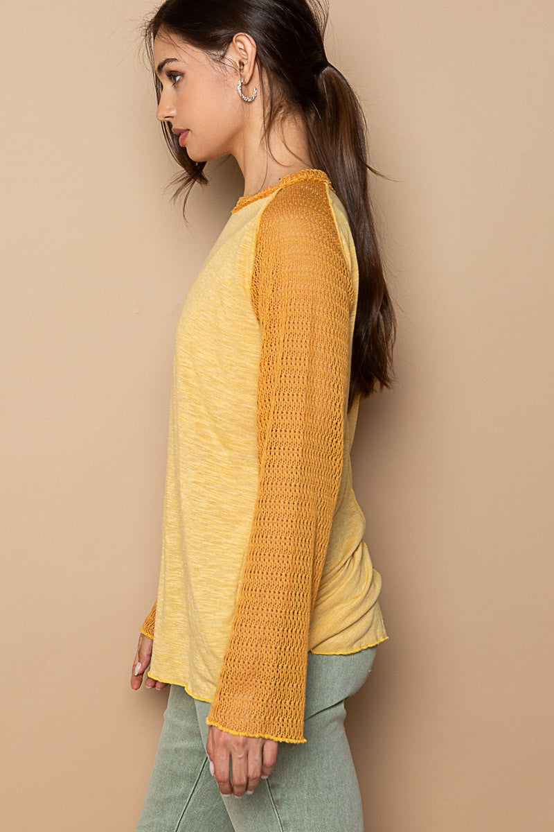 POL Raglan Round Neck Solid Long Sleeve Top