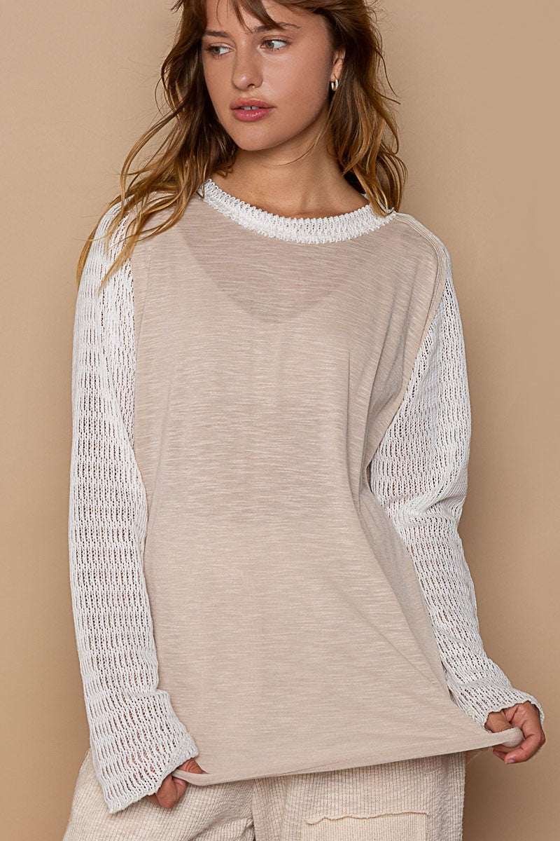 POL Raglan Round Neck Solid Long Sleeve Top