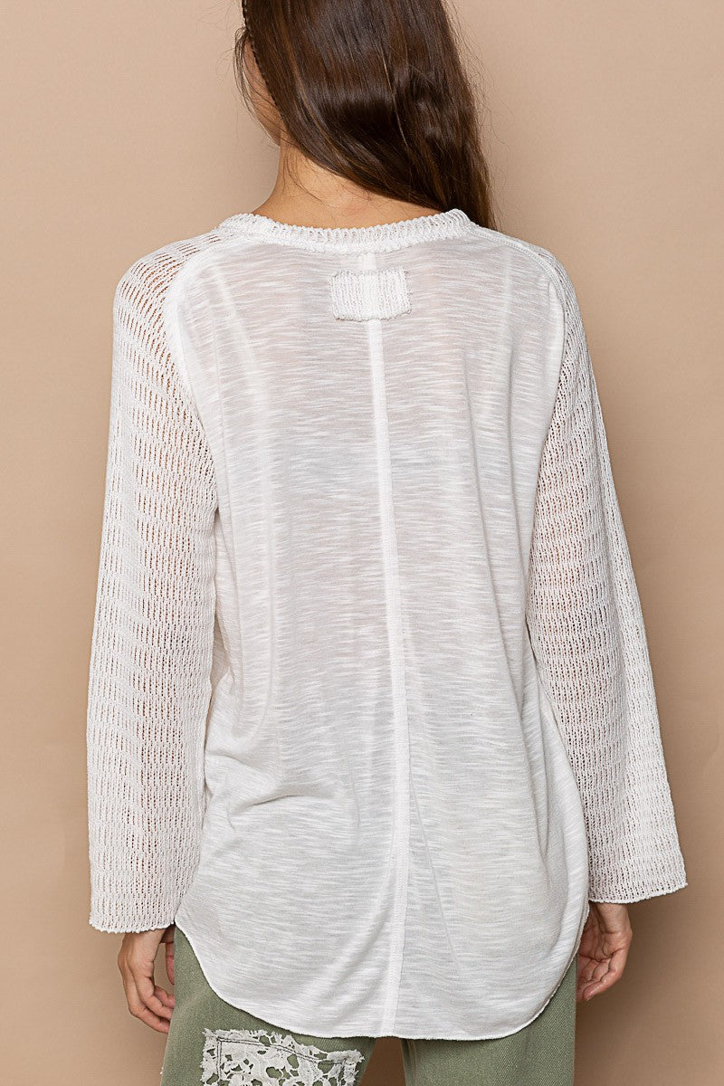 POL Raglan Round Neck Solid Long Sleeve Top