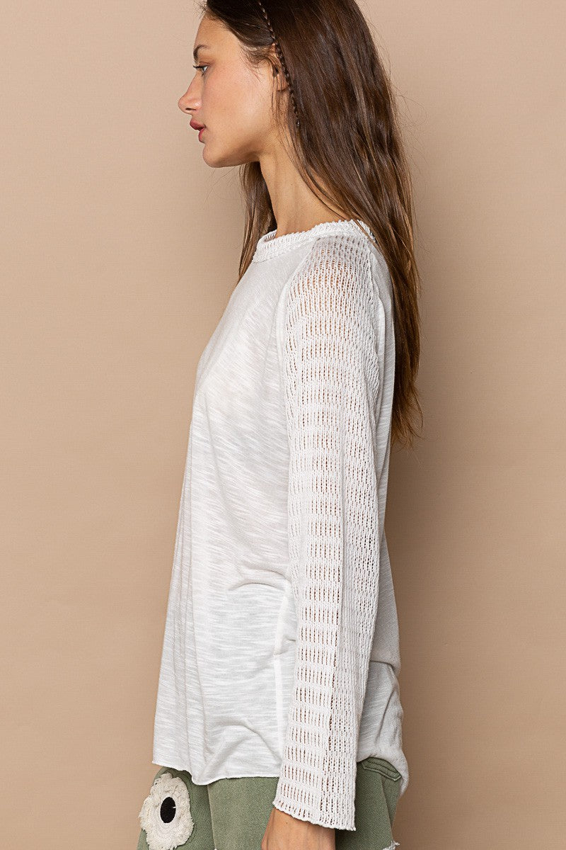 POL Raglan Round Neck Solid Long Sleeve Top