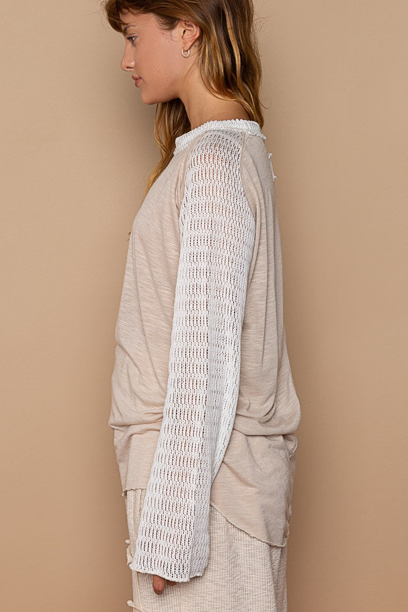 POL Raglan Round Neck Solid Long Sleeve Top