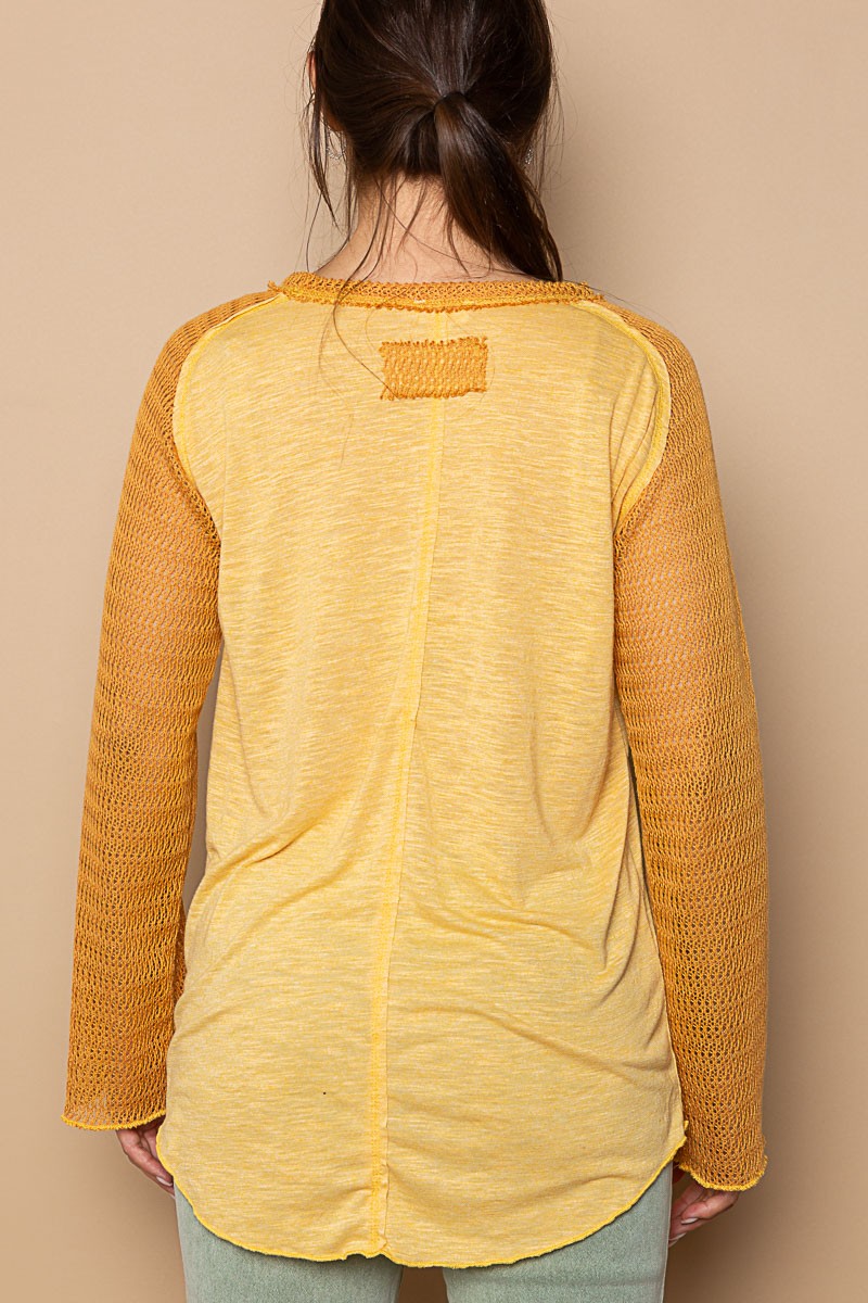 POL Raglan Round Neck Solid Long Sleeve Top