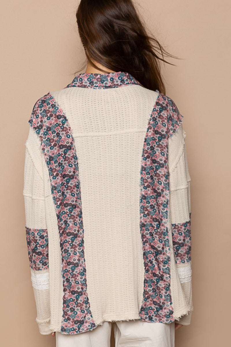 POL Cut And Sew Floral Print Button Down Shirt Top