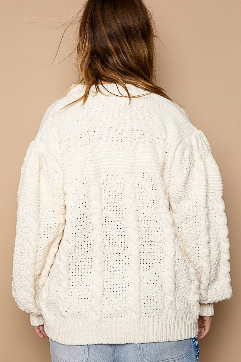 POL Sequin Detailed Balloon Sleeve Solid Cardigan Top