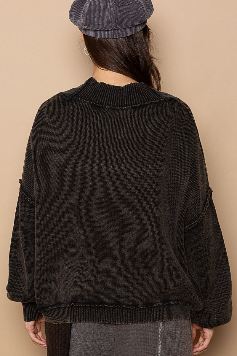 POL Vintage Washed Knit Long Sleeve Sweater Cardigan Top