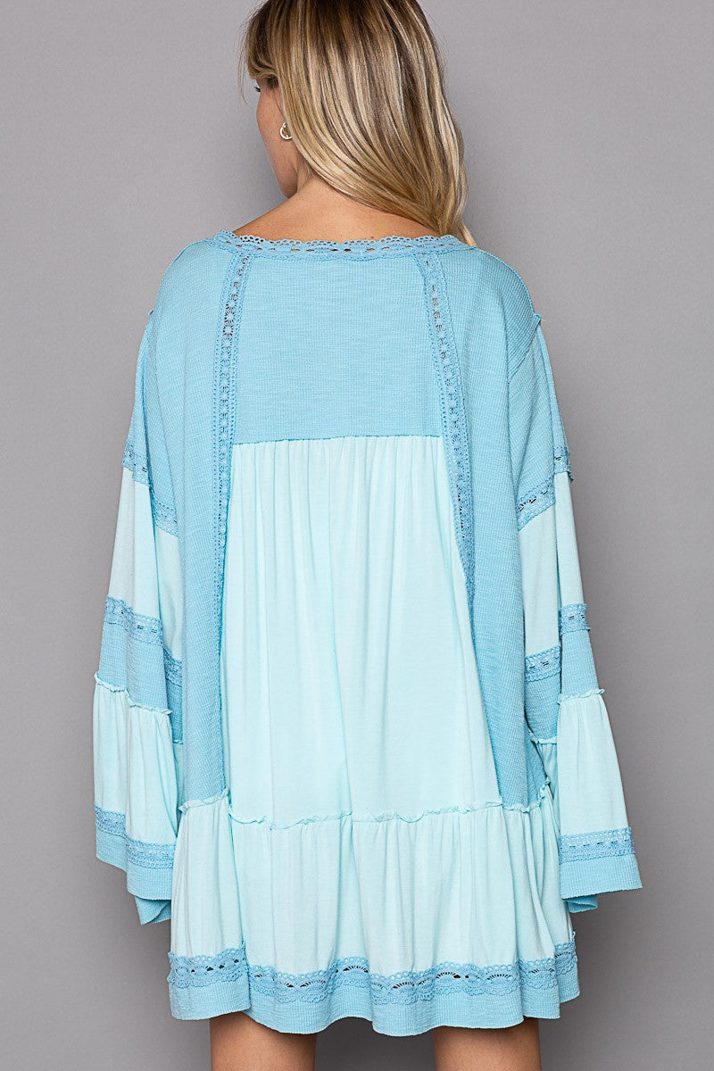POL Light Weight Bell Sleeve Ribbed Open Cardigan Top