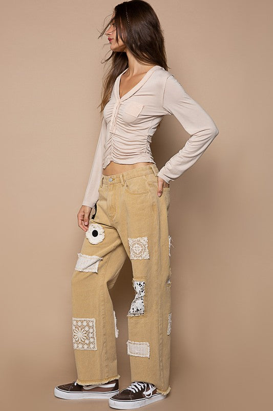 POL Patchwork Twill Cotton Pants - Roulhac Fashion Boutique