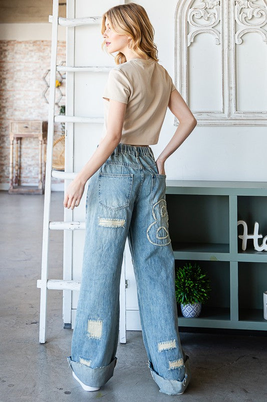 Oli & Hali Denim Mineral Washed Love Patch Cotton Jeans