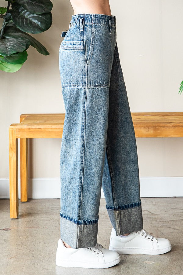Oli & Hali Washed Wide Straight Denim Pants