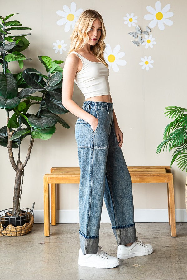 Oli & Hali Washed Wide Straight Denim Pants