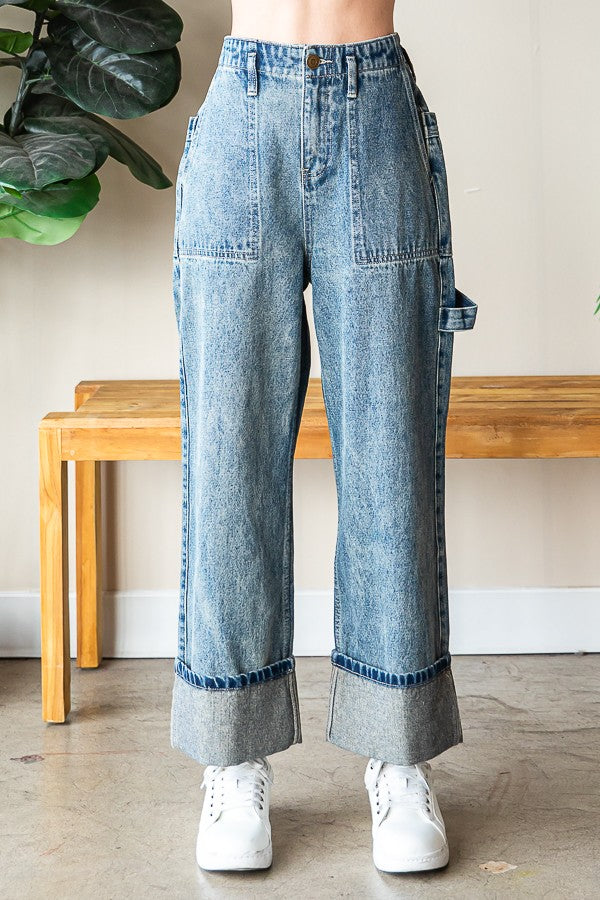 Oli & Hali Washed Wide Straight Denim Pants