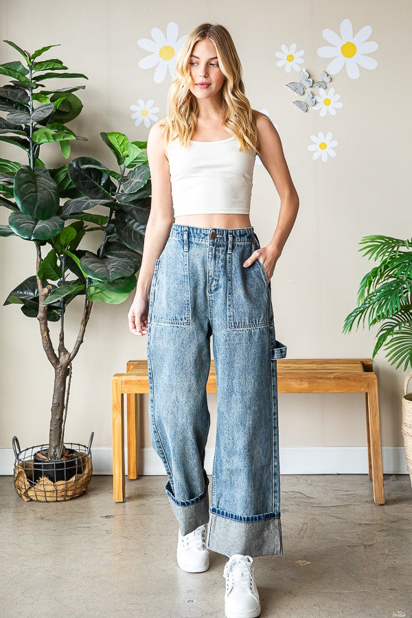 Oli & Hali Washed Wide Straight Denim Pants