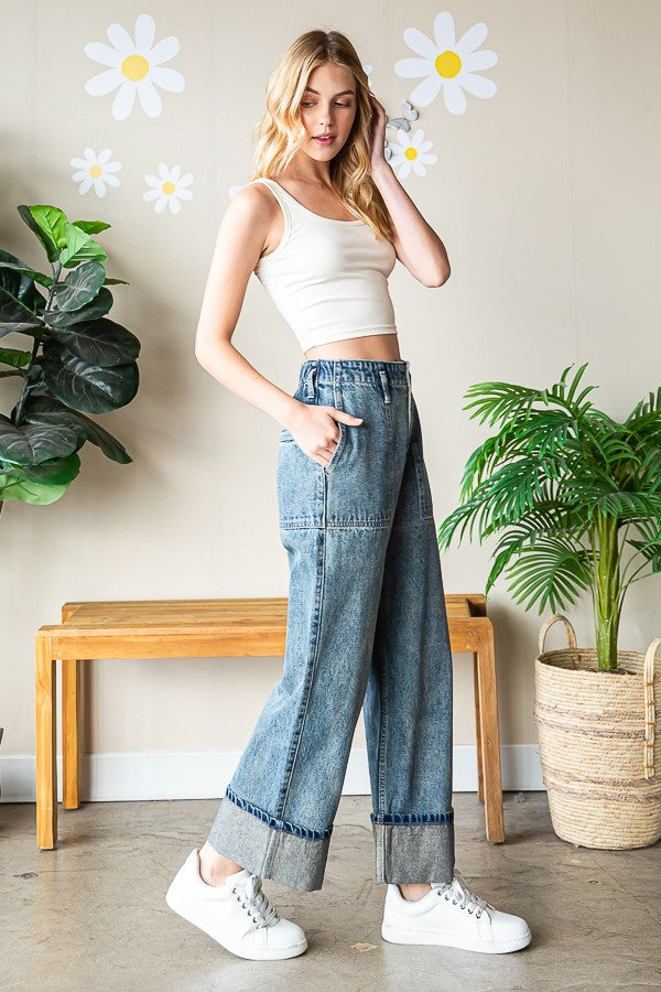 Oli & Hali Washed Wide Straight Denim Pants