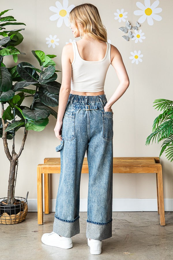 Oli & Hali Washed Wide Straight Denim Pants