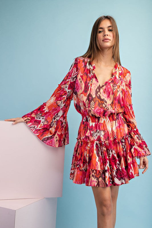 Eesome Abstract Print Bell Sleeve Dress | Roulhac Fashion Boutique