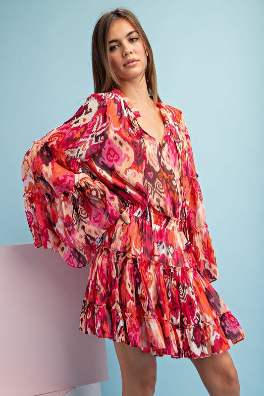 Eesome Abstract Print Bell Sleeve Dress | Roulhac Fashion Boutique