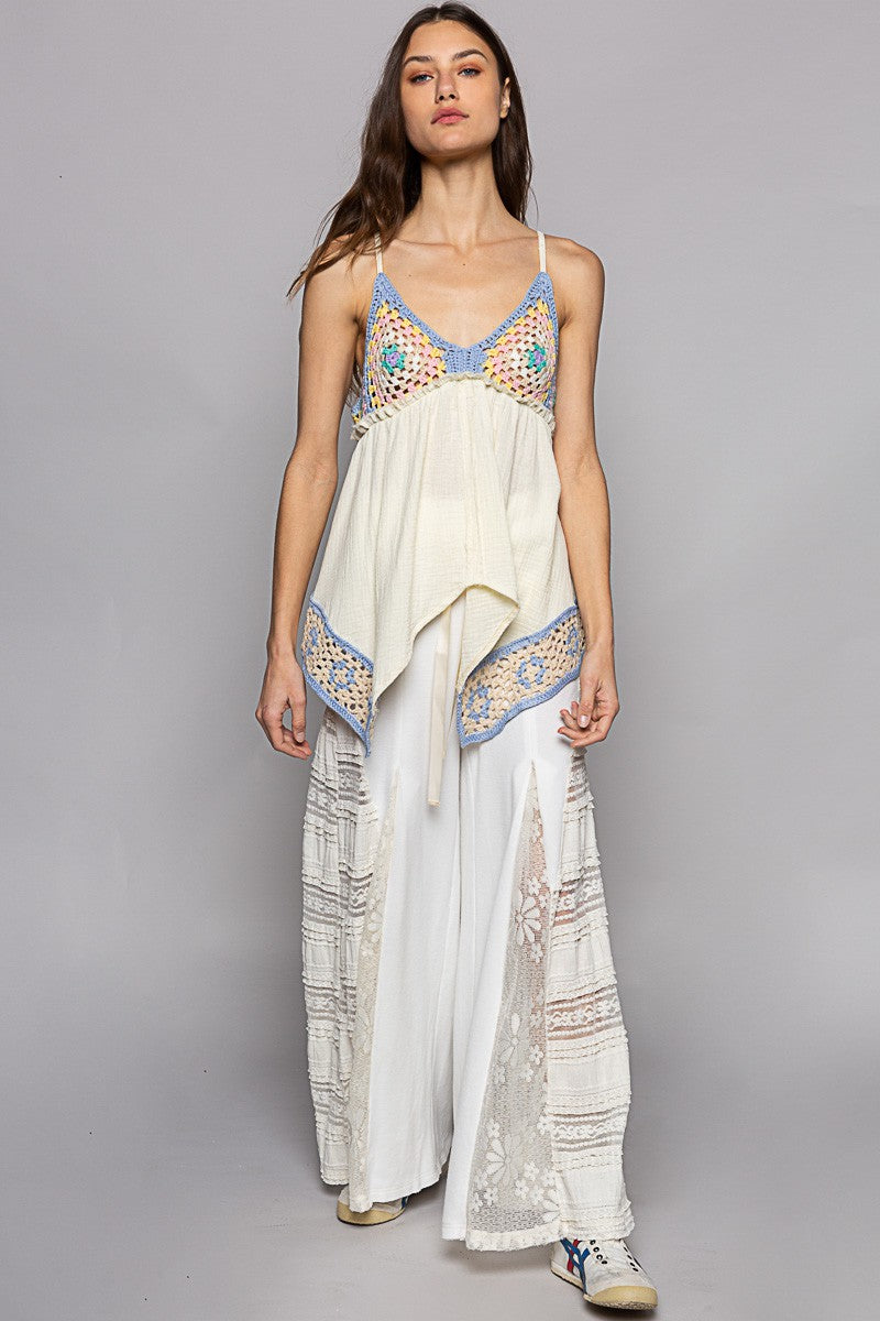 POL Handmade Panel Detail V Neck Sleeveless Tunic Top