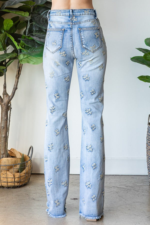 Oli & Hali All Over Embroidery Stretch Denim Pants