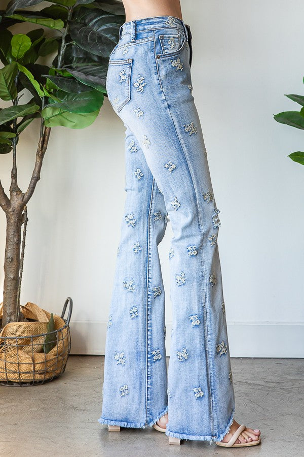 Oli & Hali All Over Embroidery Stretch Denim Pants