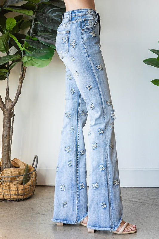 Oli & Hali All Over Embroidery Stretch Denim Pants