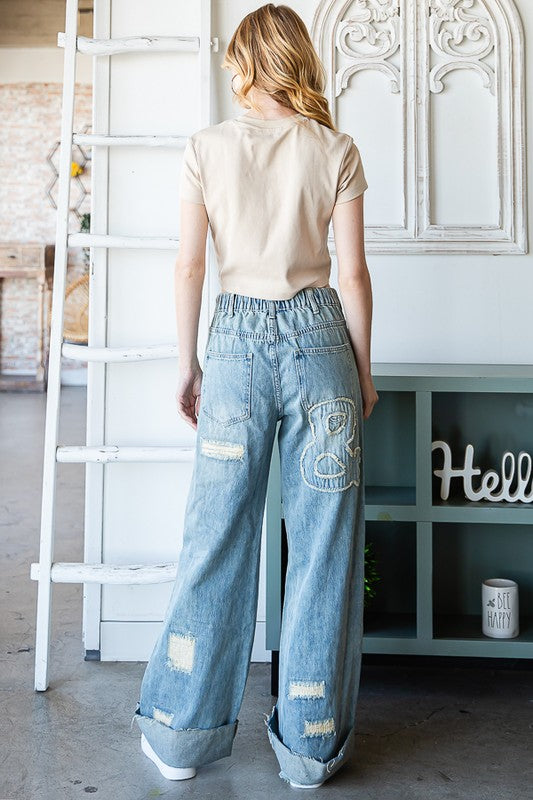 Oli & Hali Denim Mineral Washed Love Patch Cotton Jeans